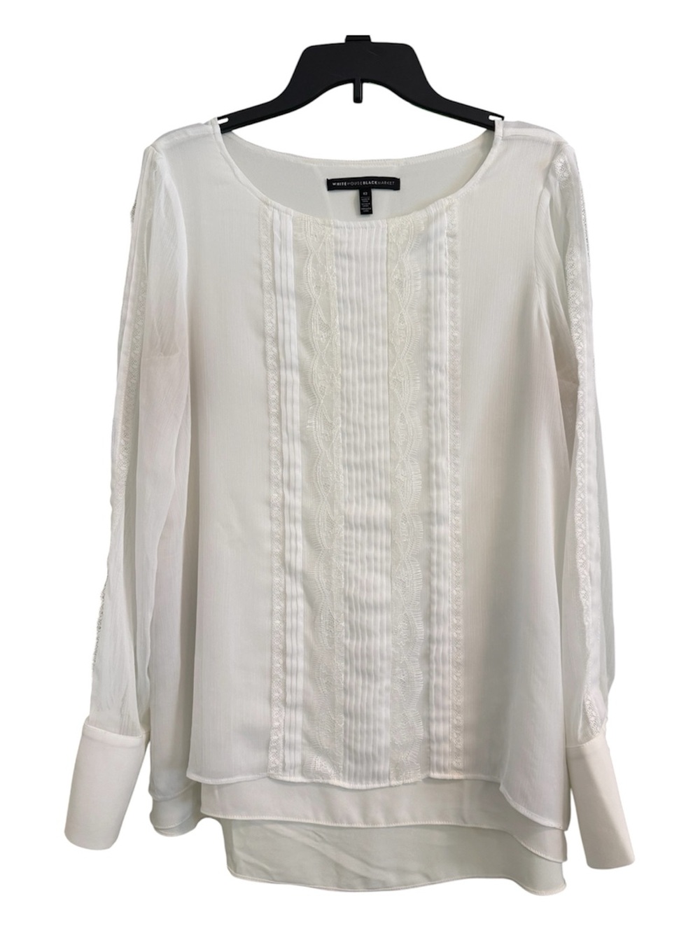 WHBM White Lace-Trim Long-Sleeve Blouse - Women - Sz 12